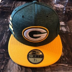 GREEN BAY PACKERS 5950 ONFIELD 59 FIFTY MENS HAT SIZE 7 1/4 YELLOW/GREEN NEW ERA